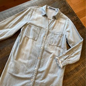 Ladies Denim Dress Shirt  Shacket Jacket Tunic Blue Size Medium